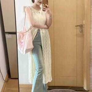 [프리티 글라라]여성 사선 슬릿 레이어드 원피스 롱 조끼 여름  조끼 (49296312)