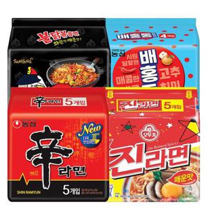 농심 신라면5봉+진라면매운맛5봉+불닭볶음면5봉+배홍동비빔면4봉_