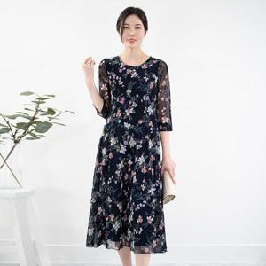 [모슬린]엄마옷 시스루 장미 미디 원피스 614FGH200 마담/중년여성/빅사이즈/50대/60대