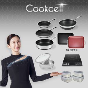 블랙큐브 쿡셀 홀로그램큐브팬 실속세트(프라이팬22cm, 프라이팬28cm, 소테팬28cm)+ 궁중팬28cm+사각멀티팬+28찜기+28유리뚜껑+쿡셀 인덕션+쿡셀스텐밀폐용기4종