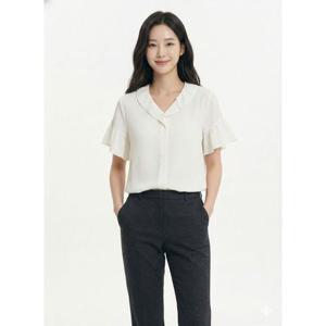 [크로커다일레이디]라이트옐로우 브이넥 프릴 포인트블라우스 CLBMBL123