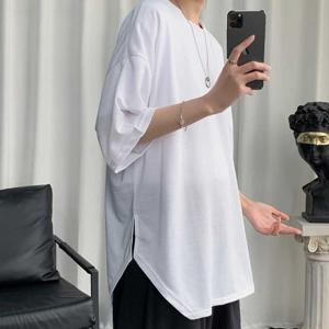 남성의류 남자 트임 반팔티 레이어드 패션 오버핏 7부 티셔츠
