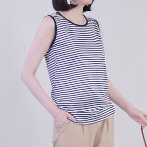 [애비뉴투지]엄마옷 스테디 단가라 얇은 실켓면 여성 여름 나시 민소매 라운드 스트라이프 티셔츠 A08320