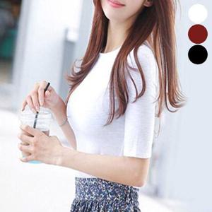 여자 이너 티셔츠 5부 라운드넥 반팔티 신축성 데일리