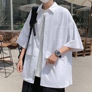 [에이치플러스몰]남자 시원한 오버핏 카라 반팔 패션 여름 데일리 셔츠
