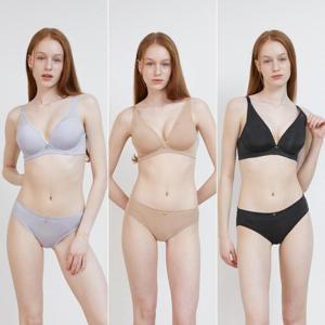 [Wonderbra] V넥 노와이어 브라팬티 6종세트 블루퍼플+샌드베이지+블랙 WBW4N293132_T