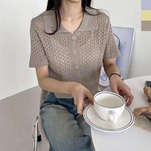 여름반팔니트 여자 스윗 펀칭 카라반팔니트가디건