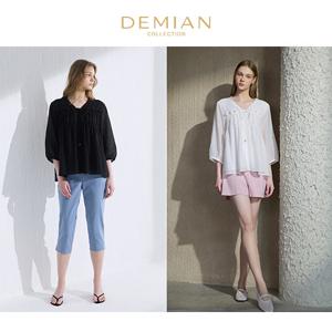 [데미안(DEMIAN)] 26SS 보헤미안 썸머 로맨틱 셔링 블라우스 2종(아이보리)