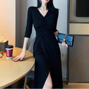 [셀럽하우스]브이넥 MRHI1035 랩원피스 트림 롱원피스 원피스
