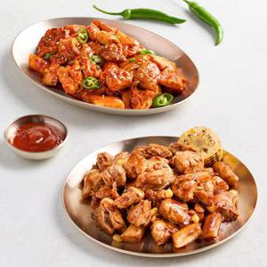 [봄내푸드]치밥메뉴 닭다리살 치킨 600g X 2(매콤,바베큐 각)쌀떡사리 200g증정