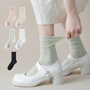 [루즈루나] 디아이 돌돌이 얇은 면 무압박 시스루 스타킹 긴 양말 5켤레 세트