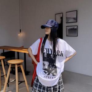 [디자이너몰]여성 데일리 프린팅 코튼 박스 반팔티 티셔츠