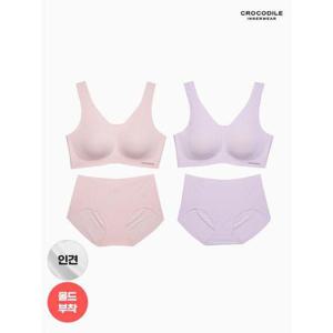 [크로커다일 이너웨어]라이크라 인견쉘론 몰드부착 V넥 브라+팬티 4종세트 CDW5N3031_T