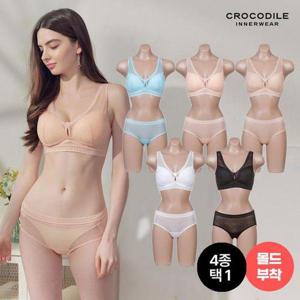[크로커다일 이너웨어](브라2+팬티2) 레이스 에어홀 초경량 브라+팬티 4종 택1
