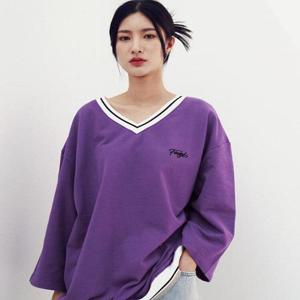 [팽고]ST-7부 슬릿 소매 브이넥 맨투맨 purple