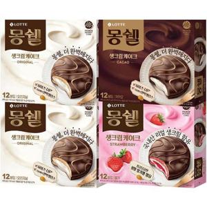몽쉘 생크림케이크 408g 총 4개 (오리지널2개+카카오1개+딸기1개)