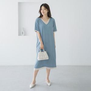 엄마옷 마담4060 이중배색 스판 원피스 -QOP2606003-