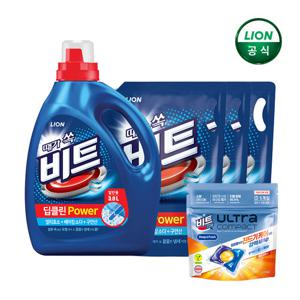 비트 딥클린 액체세제 3L 일반용기 x 1개 + 2L 리필 겸용 x 3개 + 울트라 클린코튼 5입 x 1개 (옵션선택)