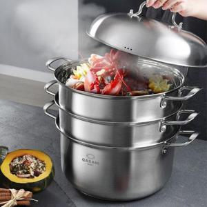까사니 인덕션 스텐 찜기 3단 찜솥 대형 전골냄비 32cm