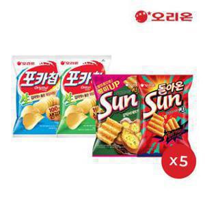 오리온 포카칩 66g 5개+어니언 66g 5개+썬 핫스파이시 80g 5개+갈릭바게트 80g 5개