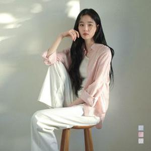 시어 스트라이프 오버핏 셔츠_3colors / 블루, 핑크, 화이트