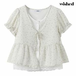 소프트 플로럴 리본 반팔 블라우스 (WIDBBL033)