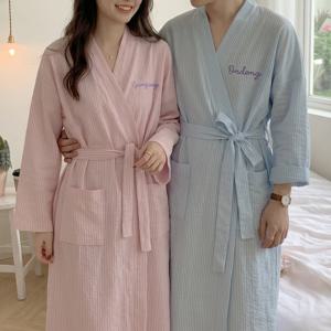 커스텀 레터링 사계절 스트라이프 로브 여름 샤워가운 남녀공용 가운 신혼부부