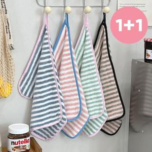 1+1 물기 톡 소프트 플리스 스트라이프 고리형 주방 핸드타올 4color