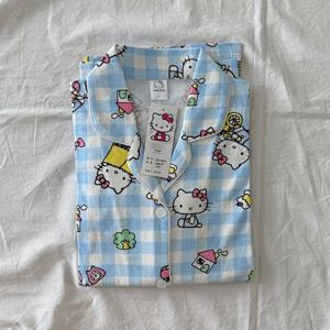 반팔 세트 국산 산리오 정품 순면 스위트홈 키티 체크 여름 잠옷 2color