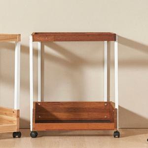 멀바우원목 모던 2단 주방 이동식트레이(60cm 2색) 트로리 웨곤 가정용 카