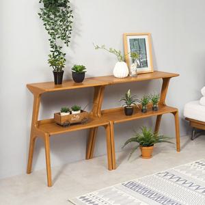 네추럴 고무나무원목 라운드곡선 화분 커피머신 2단 선반(80cm) 학생 1인용