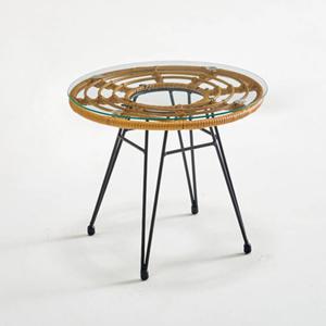 웜오크 라탄소재 강화유리 원형테이블(55cm) 티 예쁜 가구 빈티지 작은