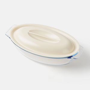 오븐용기 전자레인지 유리 그릇 타원형 700ml 뚜껑 포함