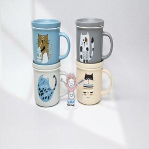 고양이 머그컵 400ml 뚜껑 머그잔 커피컵 친환경 도자기 찻잔