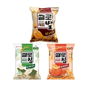 롯데 쌀로별 달고나맛 56g+쌀로칩 들기름김맛 100g+쌀로칩 김치전맛 75g