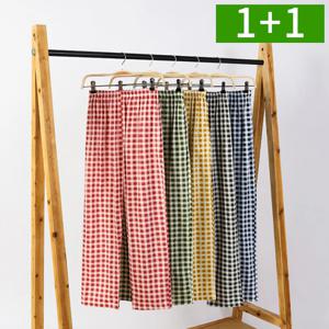1+1 체크 잠옷바지 면 남자 여성 커플 여름 파자마바지