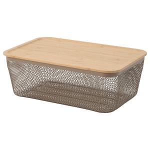 IKEA 365+ 매쉬바구니 식품보관+뚜껑 라이트그레이브라운 대나무 32x21x13cm