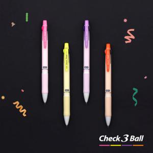자바 체크 3볼 유성 3색 형광 멀티 볼펜 0.5mm