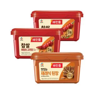 해찬들 찹쌀 태양초 고추장 1kg x2개+재래식된장 1kg x1개