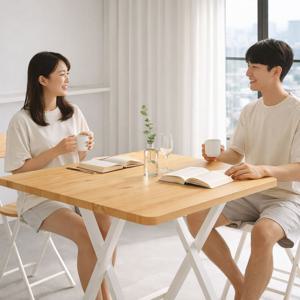 E0등급 업그레이드 무조립 안전한 접이식식탁 식탁보세트