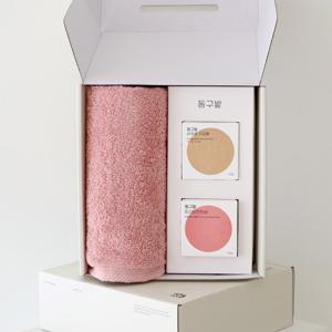 헤스티지 180g 호텔수건 1P+동구밭 헤어케어 선물세트 (지성용 샴푸바+트리트먼트바)