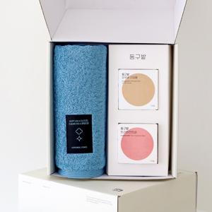 블랙라벨 200g 항균타월 1P+동구밭 헤어케어 선물세트 (지성용 샴푸바+트리트먼트바)