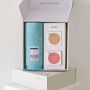 스텔라 뱀부타월 250g 1P+동구밭 헤어케어 선물세트 (지성용 샴푸바+트리트먼트바)