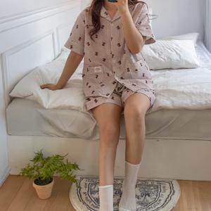 H made 보니 퍼피 스트라이프 지지미 시어서커 여름 잠옷 반팔 파자마 세트 2color