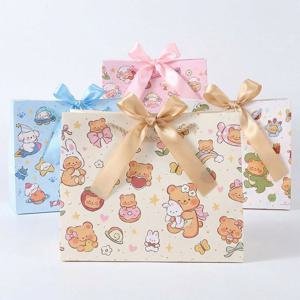 귀여운 캐릭터 리본 선물 쇼핑백 어린이집 유치원 답례품 생일 파티 기프트백 6P