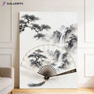 폭포 소나무 부채 그림 돈들어오는 거실 인테리어 물그림 액자 개업선물