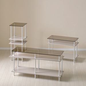 모던 무광 강화유리 스틸기둥 3단 미니 거실장(120cm 4색) TV장 AV 엔틱 대