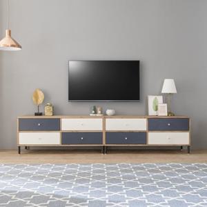 단단한 원목 디자인 긴 2단 TV 거실장 2400 / 북유럽 티브다이 미니 빈티지
