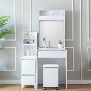 LED조명거울 슬림한 입식화장대+화장품 수납장 세트(83cm 3색) 여성 가구