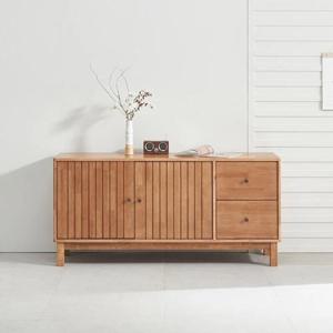 세로줄 디자인 고무나무원목 높은 도어 거실장(140cm 3색) 장식장 북유럽